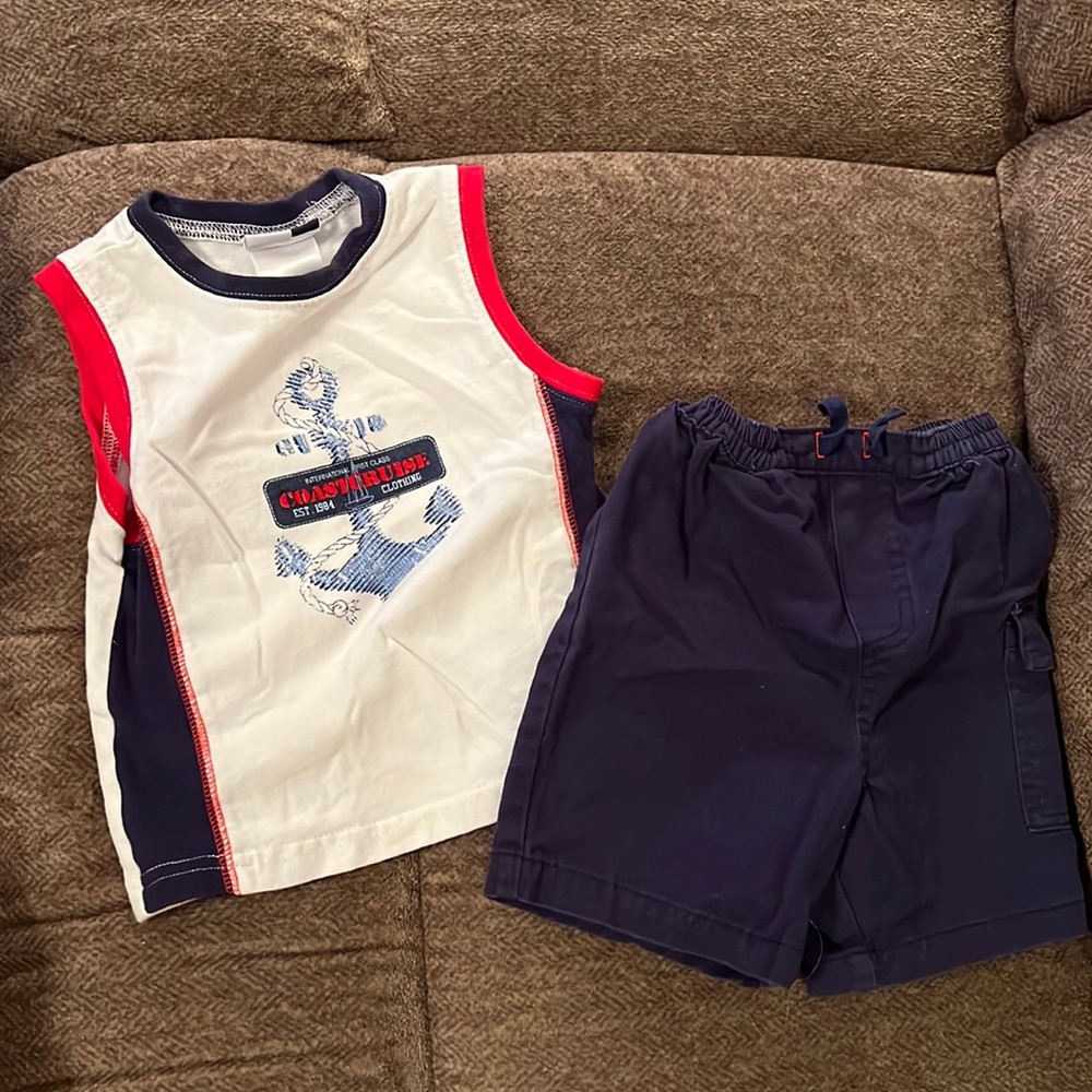 Red, white & blue sleeveless tee & short set